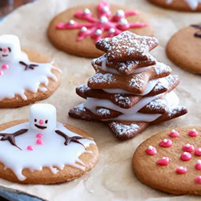 lustig mit Zuckerguss verzierte Weihnachts-Gewürzplätzchen gebacken nach dem Rezept von SweetFamily