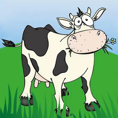 Illustration einer Kuh mit Gänseblümchen für das Bauernhof‑Fest.