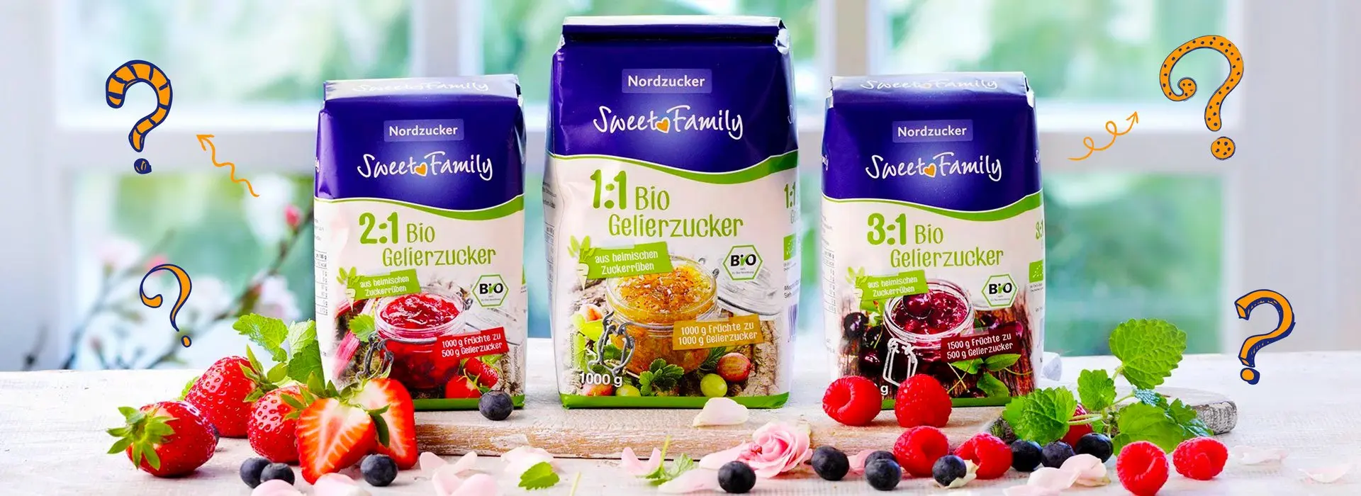 Drei Verpackungen Gelierzucker von Sweetfamily