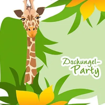 Illustration einer Giraffe zwischen Lianen für die Dschungelparty.
