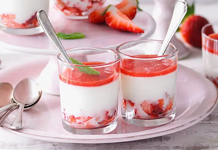 Joghurt-Pannacotta mit Erdbeeren (Rezept)