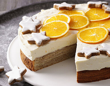 Baumkuchentorte mit Orangencreme