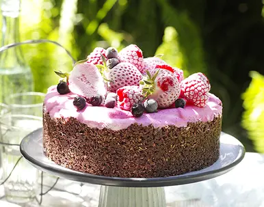Beeren-Eistorte mit Schokoboden