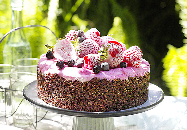 Beeren-Eistorte mit Schokoboden